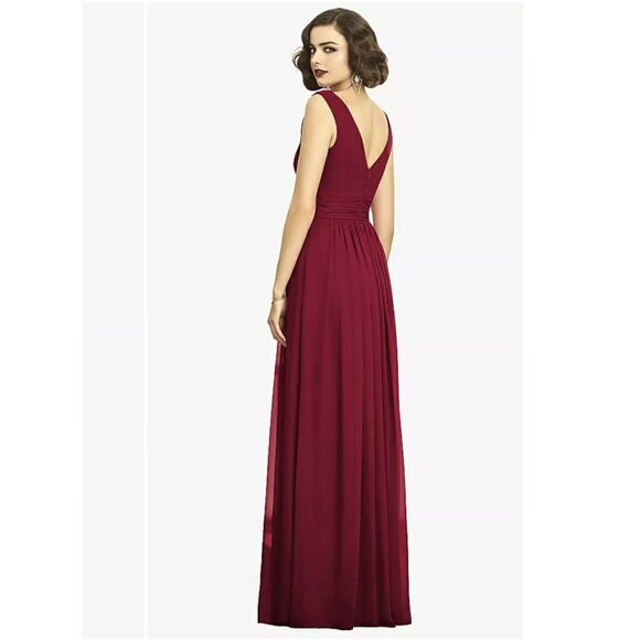 Dessy Collection Sleeveless Draped Chiffon Maxi Dress Size 4R  Burgundy - Picture 3 of 7